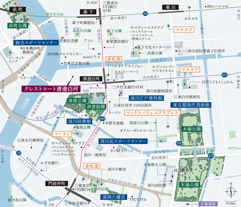 クレストコート清澄白河　現地案内図