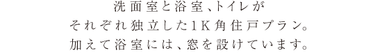 洗面室の物入や洗濯機置場の目隠し扉など、細やかな配慮を随所に施した1Kプランです。